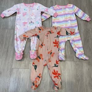 Baby Girl One Piece Sleepwear Pajamas 9 M Lot of 3 Romper Long Sleeves Mixed